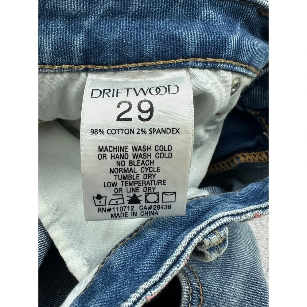 Driftwood Lulu Embroidered Bermuda Denim Shorts Medium Wash Raw Hem Size 29